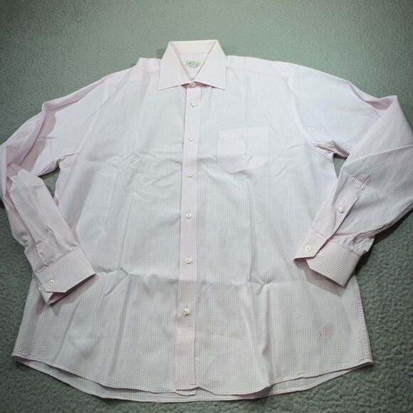 J Peterman Shirt Men 17.5 Graph Check Dress Barrel Cuff Casual Portugal 36.5 - Picture 2 of 16